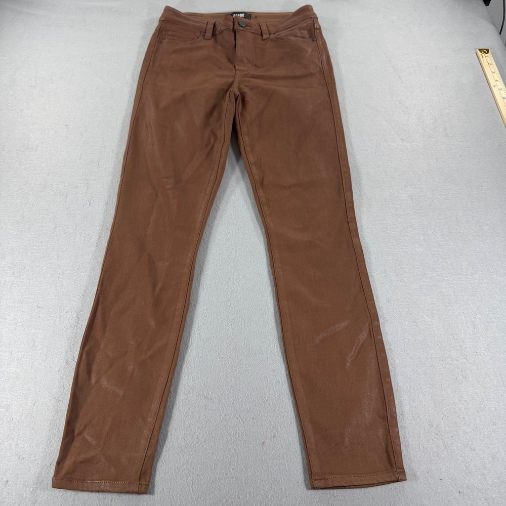 PAIGE Brown Coated Skinny‎ Jeans Womens 27 Mid Rise Stretch Pants